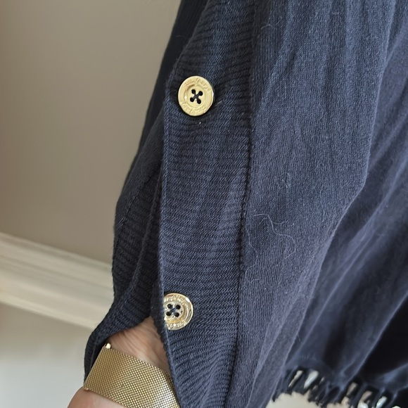 Lilly Pulitzer Ramona Sweater Navy Blue Size Large Fringe Gold Buttons - Picture 7 of 10